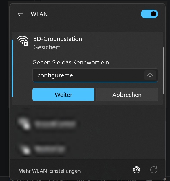 Verbindung mit dem Groundstation-WLAN