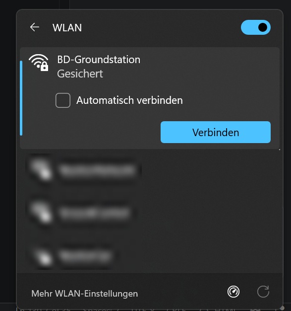 WLAN-Liste mit Groundstation-Hotspot